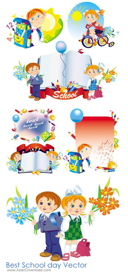 مجموعه ای زیبا از تصاویر وکتور با موضوع مدرسه School Vector