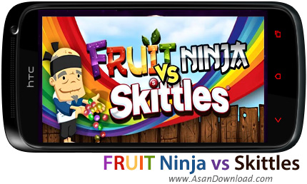دانلود Fruit Ninja vs Skittles v1.0.0 - بازی موبایل تکه تکه کردن توپ های رنگی بولینگ در نینجای میوه ای