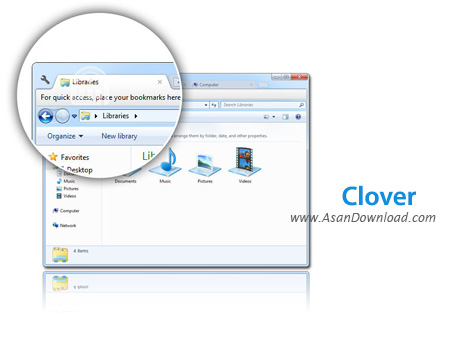 دانلود Clover v3.5.1 - نرم افزار نمایش پوشه های ویندوز اکسپلورر به شکل تب در یک پنجره
